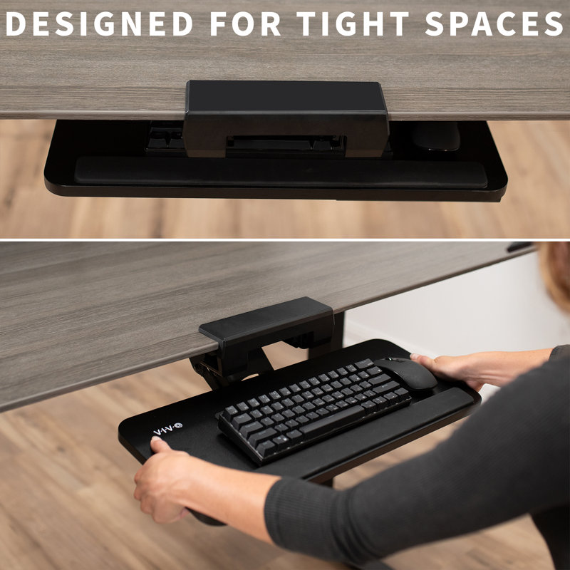 Extra Large Black Adjustable Keyboard Tray with Slide-Out Mouse Platform