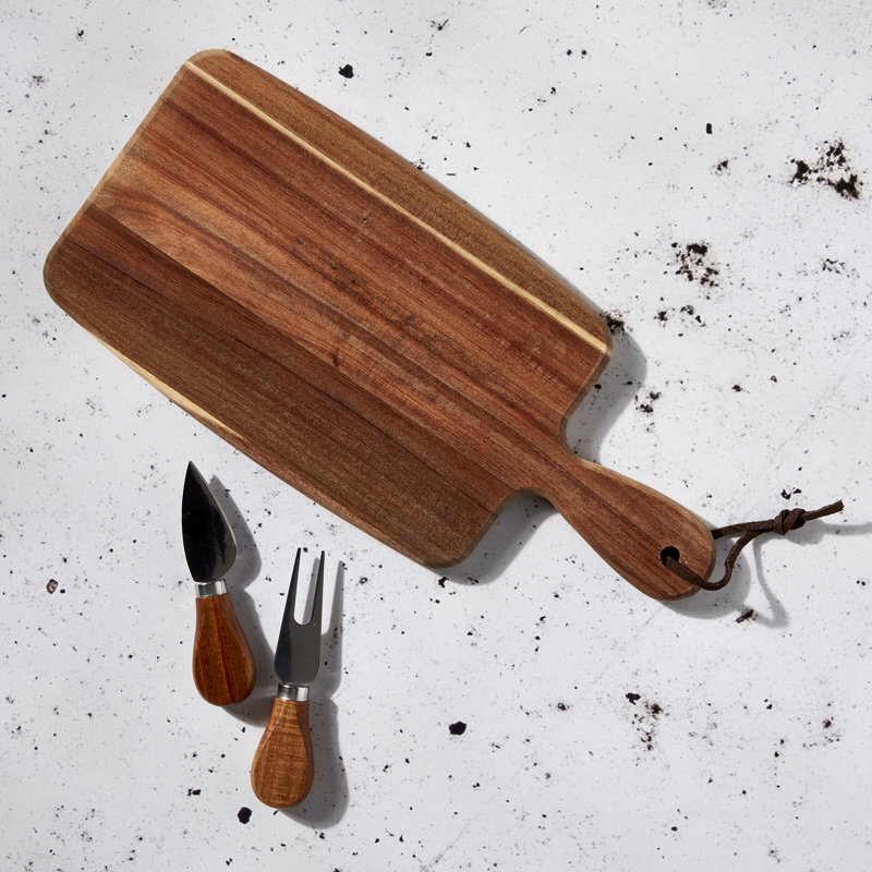 Acacia Wood Rectangular Serving Board Set with Knives