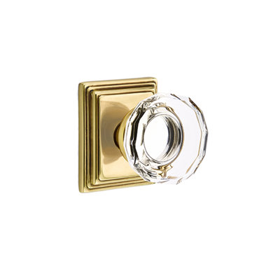 Ensemble de boutons de passage Emtek avec rosette Wilshire et poignée en verre Lowell