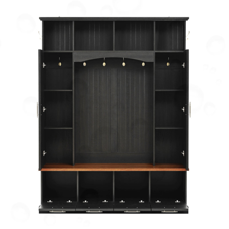 Hall Tree With Hooks And Adjustable Shelves, Black