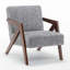 Chaise d'appoint Mid-Century moderne avec structure en bois massif et revêtement en lin doux-174826315