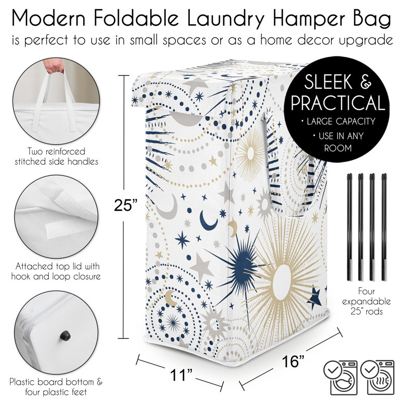 Celestial Navy Blue and Gold Foldable Laundry Hamper with Handles by Sweet Jojo Designs