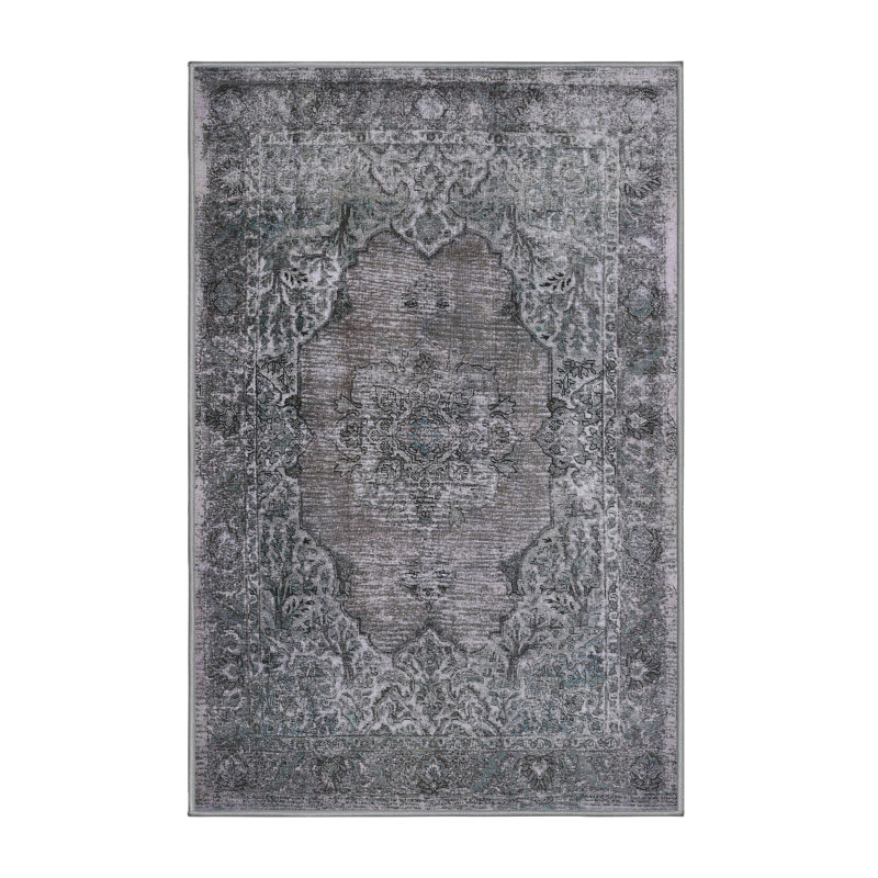 Tapis gris/zone noire contemporaine, Rectangle 2 pi x 3 pi