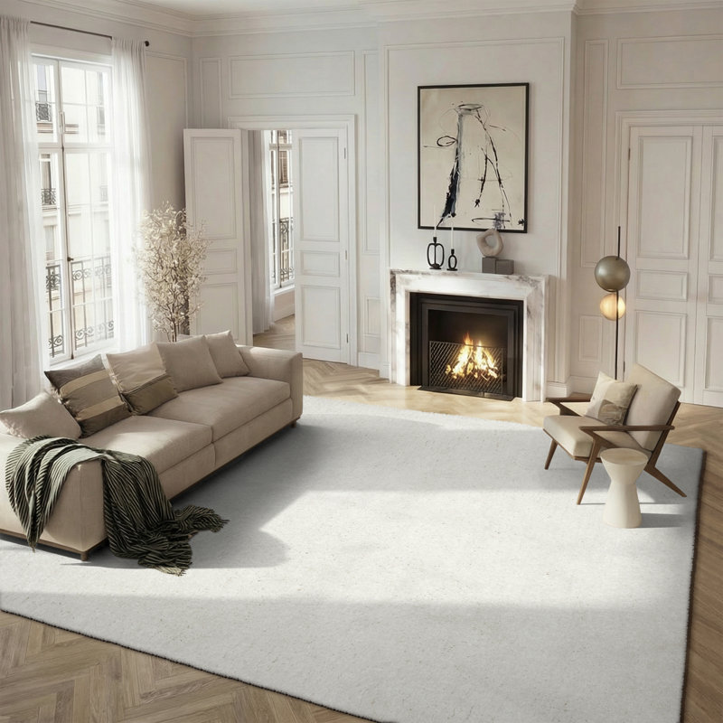 Tapis ivoire en coton à poils longs Franklynn, Rectangle 8 pi x 10 pi