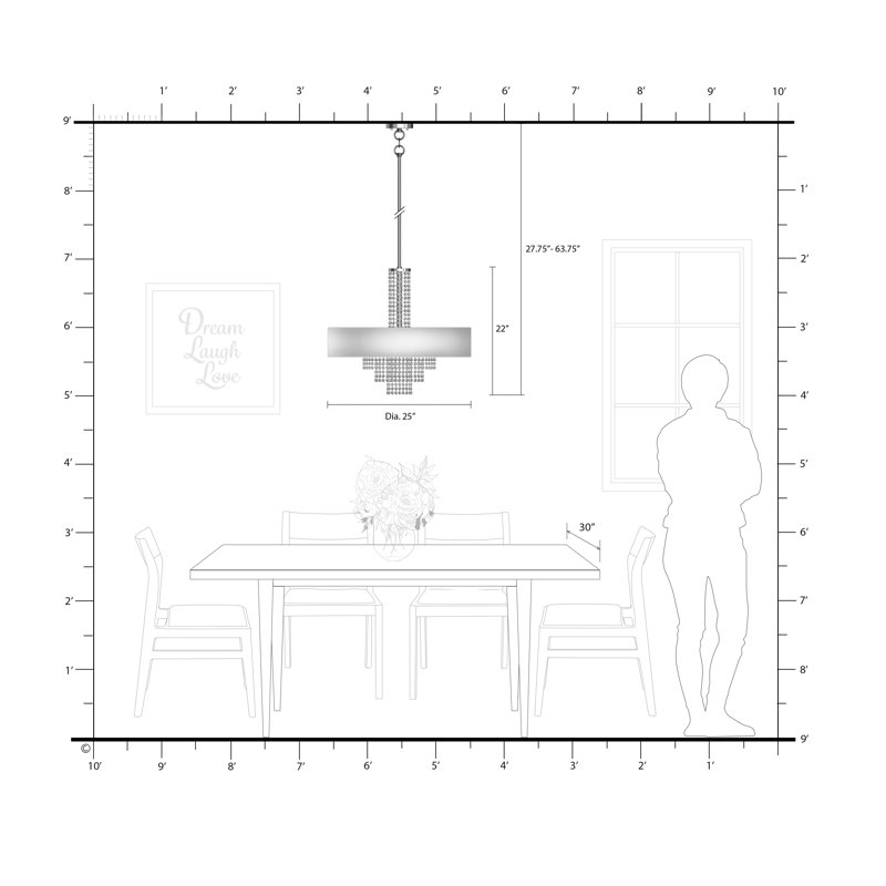 Claudelle Unique / Statement Drum Chandelier, 27.5" H x 25" W x 25" D