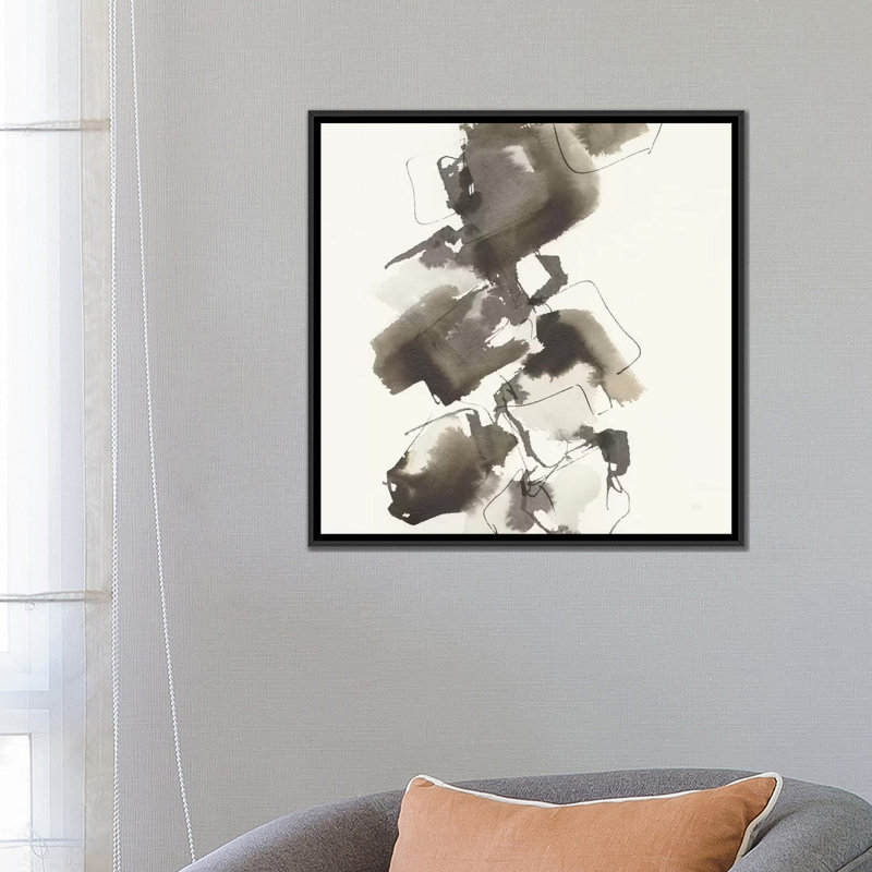 «Stacked in Greige II», reproduction sur toile, H 18 po x l 18 po x P 1,5 po, Toile avec cadre noir, Pas de tapis