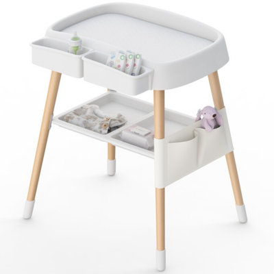 Baby Changing Table, Diaper Changing Station with Soft Pad, 2 Height Adjustable & Storage Shelves for Newborns & Infants (White)