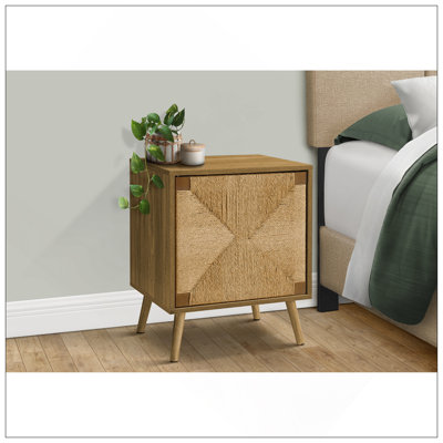 Table d'appoint, bout, rangement, petit, côté, salon, lampe, stratifié noyer clair, ruppie maritime, moderne
