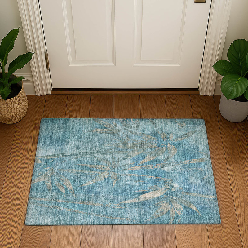 Premium Machine Washable Mayfield AMF2222 Botanical Rug, Seafoam, 1'8" x 2'6"