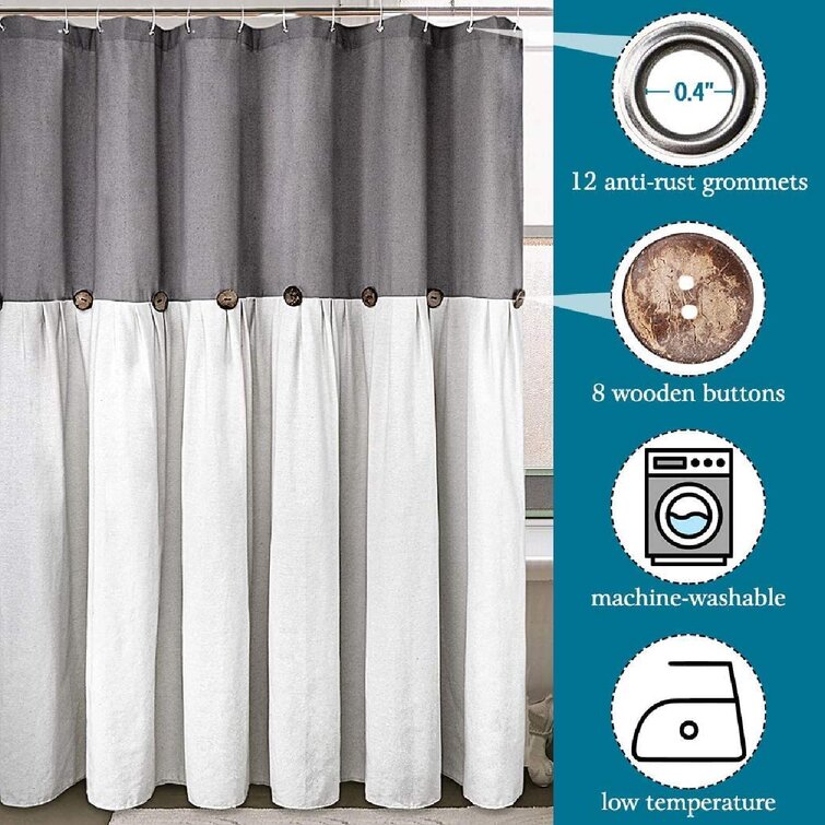 Latitude Run Linen Farmhouse Shower Curtain Button Bathroom With Grey And White Shower Curtains