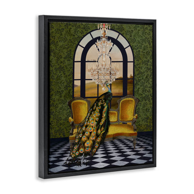 Fancy Peacock & Chandelier Framed Floater Canvas Wall Art, design by Erika C. Brothers