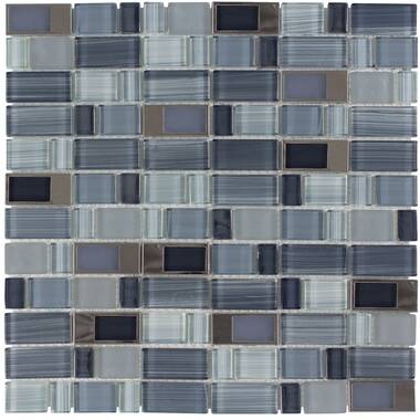 Glass Metal Blue Gray Mosaic Backsplash Tile