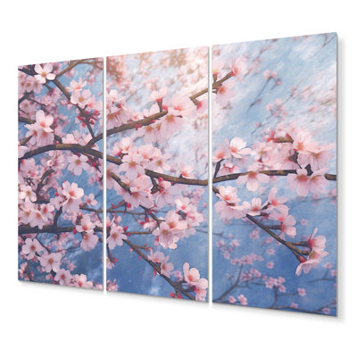 Minimalist Pink Cherry Blossoms V Plants & Flowers Wall Decor on Metal