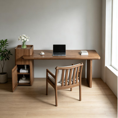 Solid Wood Writing Desk with Side Cabinet