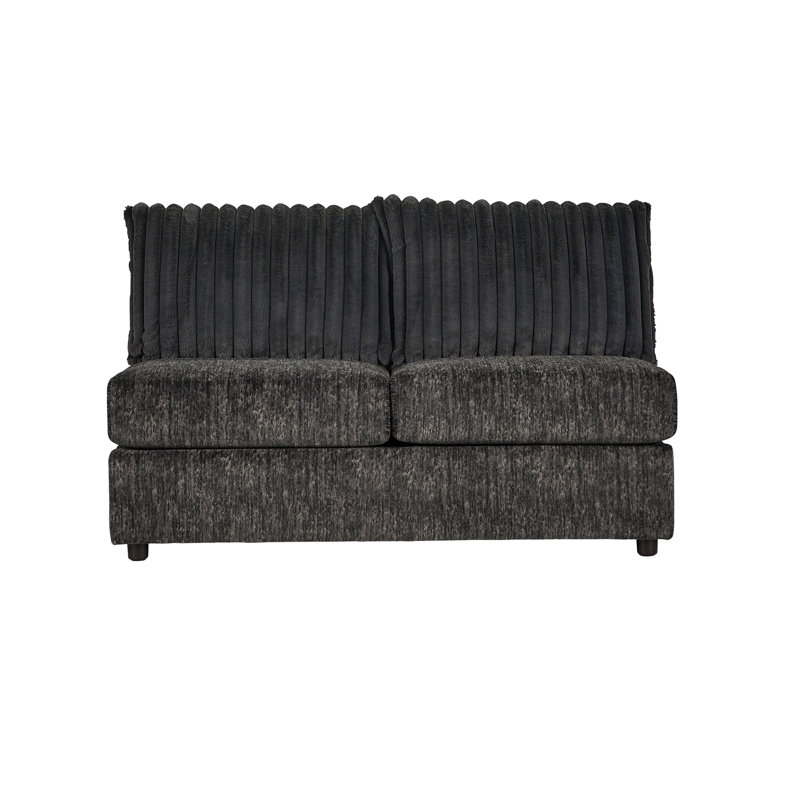 Canapé modulaire rembourré en U 3 pièces en velours côtelé avec méridienne et coussins réversibles - Gris anthracite galactique