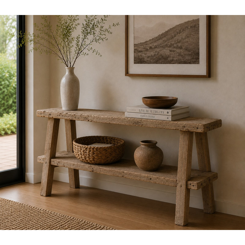 Env. Console rétro de 76 pouces de large avec tablette vieillie naturelle