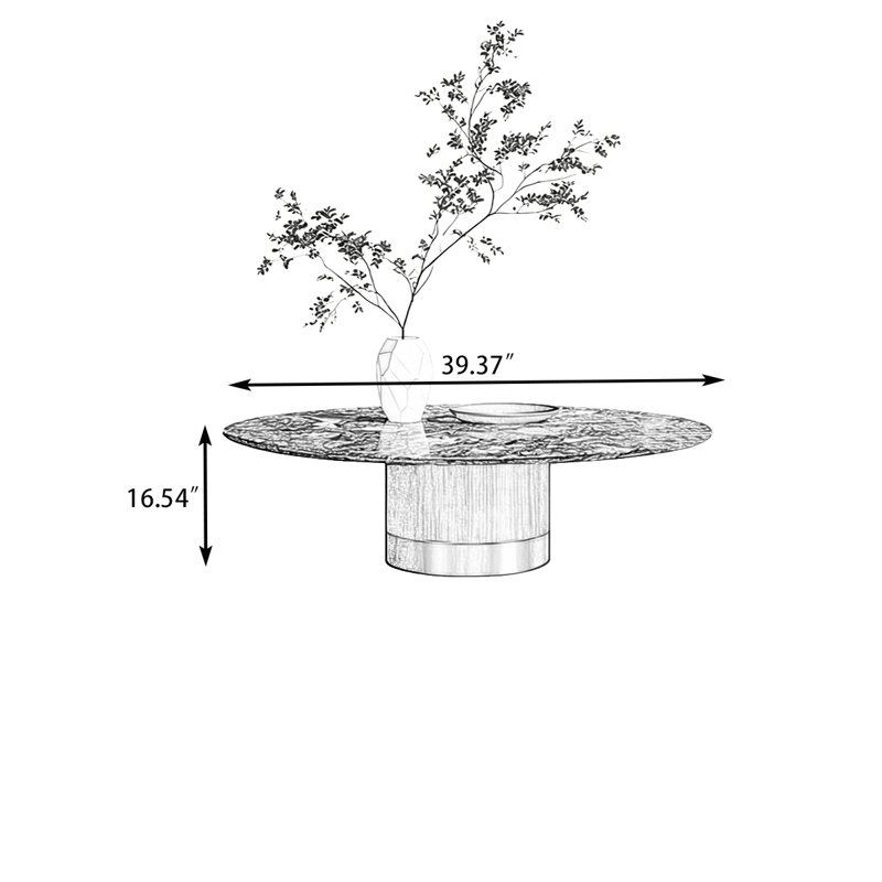 Table basse de luxe en pierre naturelle avec base en métal brossé, H 16,54 po x l 39,37 po x P 39,37 po