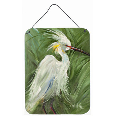 White Egret in Green Grasses by Jean McKee Painting Print Plaque