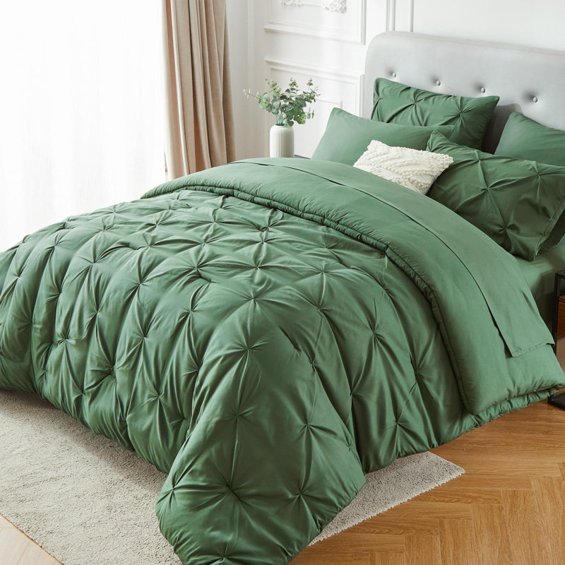 7pieces(full/queen/king)lightweight Solid Pinch Pleat Comforter Set For All Seasons, Twin(5 Pieces), Soft & Comfortable Bed In A Bag Set For Student/friends/family, A Cloud-like Sleeping Space , Spring/summer/autumn/winter, Great Gift/home Decor