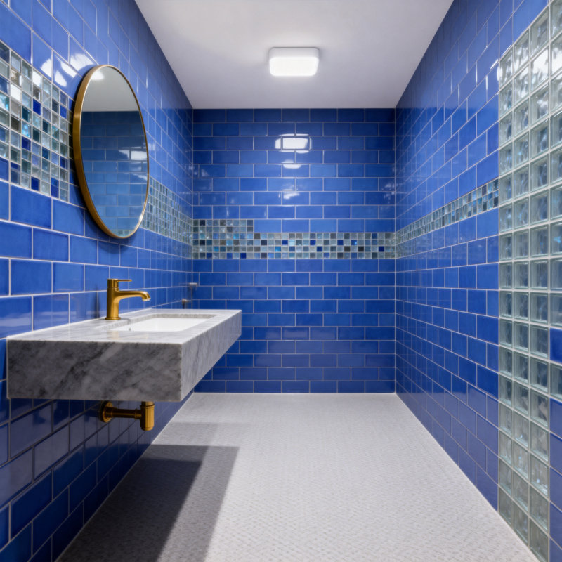 Landscape 1 in. x 2 in. Translucent Glass Plastic Face Mounted Brick Mosaic Designer Pool Tile, Mediterranean