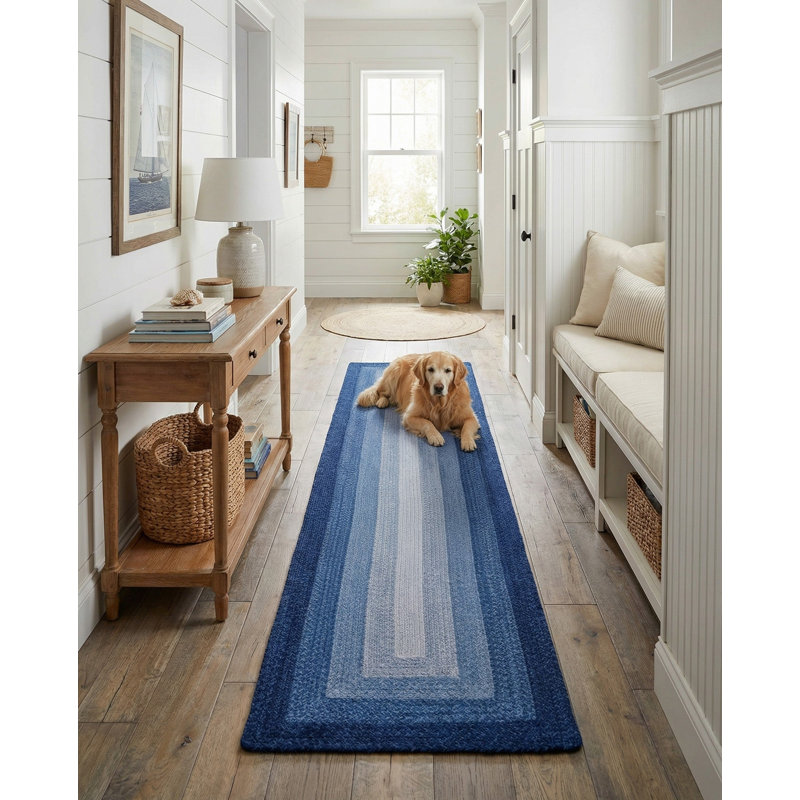  Ombre Hand Braided Wool Rug, Blue, Runner 2' x 6'1"
