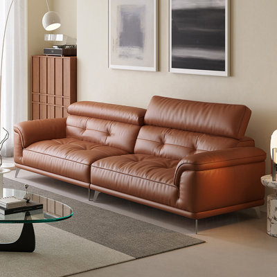 Canapé modulaire en cuir véritable caramel