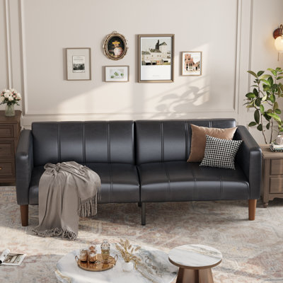 Canapé-lit futon, canapé convertible moderne en similicuir de 75 pouces, causeuse Mid-Century pour petit espace, salon, chambre à coucher