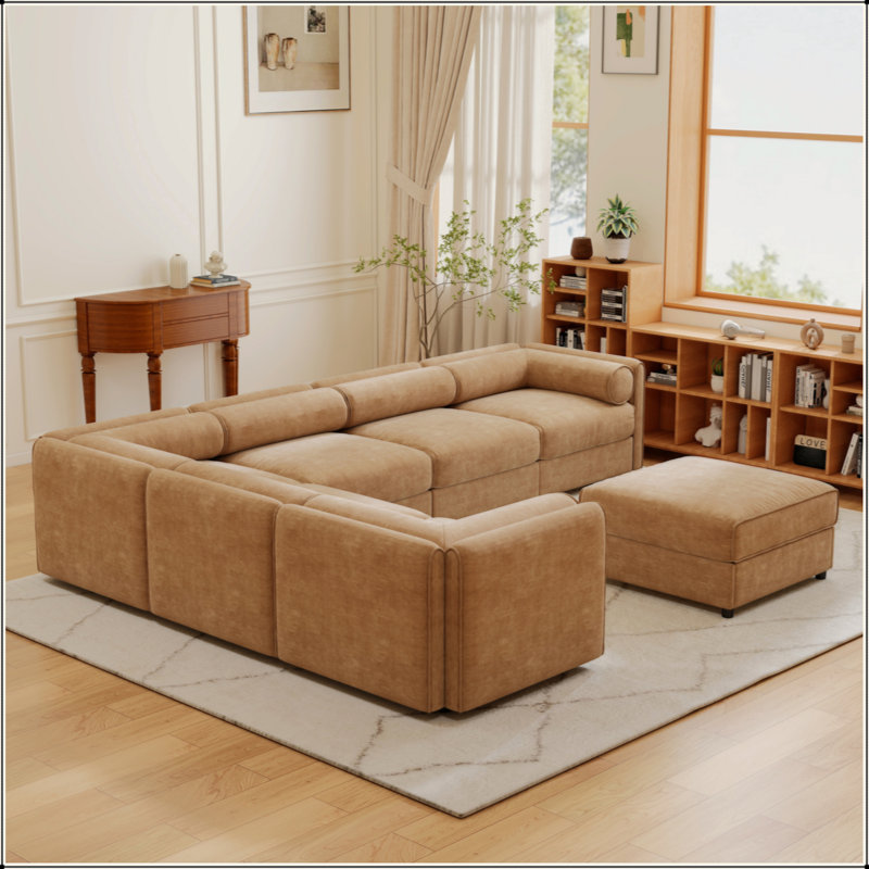Canapé modulaire moderne 6 pièces avec rangement en chenille de chameau doux de style contemporain Cylindrica pour le salon