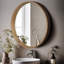 Wood Round Wall Mirror for Bathroom Bedroom Vanity Home Decoration-88364435-90993439