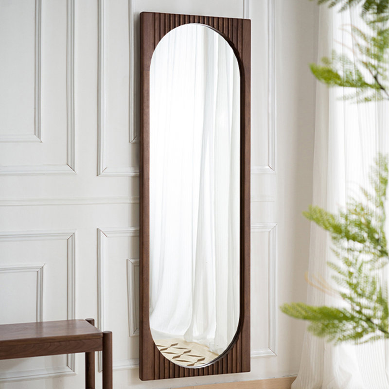 Retro North American Black Walnut Wood Wall-Mounted Full-Length Mirror, 47.24" H x 16.54" W x 1.97" D