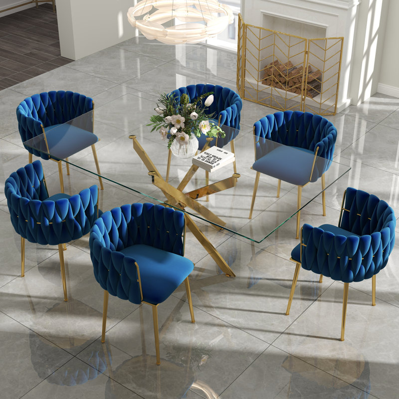 Ensemble de salle à manger Antli, Bleu, 29.5"H x 63"L x 31.5"W, Doré