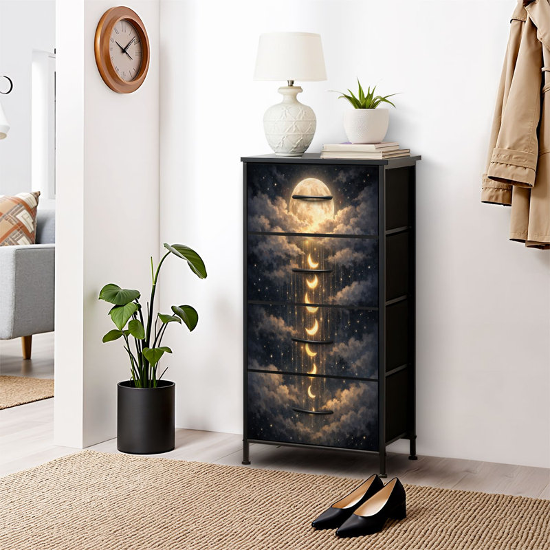 Commode 4 tiroirs pour chambre à coucher, commode étroite, plateau en bois et structure en fer de travail 18 po x 37,5 po (lxH)