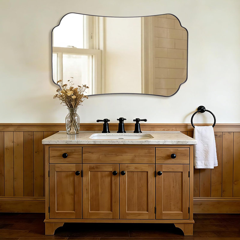 Miroir de salle de bain Contemporary, Noir mat, 48" x 30"