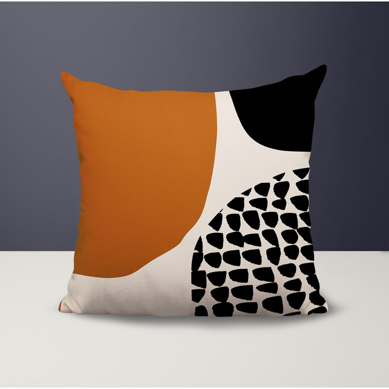 Coussin carré intérieur / extérieur pia, H 15 po x l 15 po, Orange brûlé / noir / blanc cassé