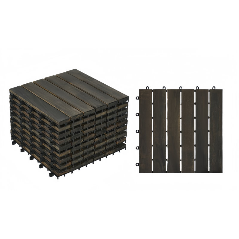 Carreaux de terrasse en bois de style rayé 12 po x 12 po intérieur et extérieur, 10 pièces, Gris foncé