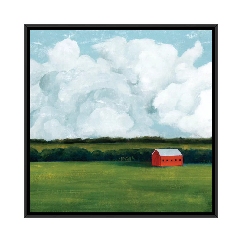 «Lone Barn II» par Grace Popp - reproduction d'art, H 18 po x l 18 po x 1,5 po, Toile avec cadre noir, Pas de tapis