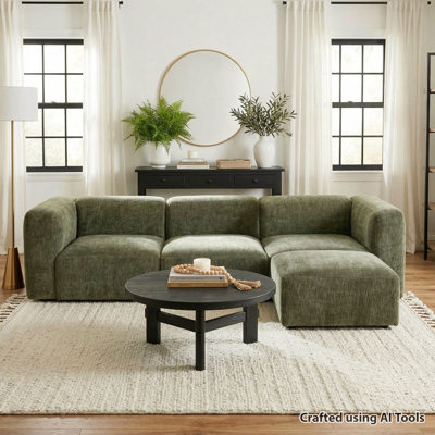 4-Piece Modular Deep Seat Chenille Sectional Sofa with Ottoman