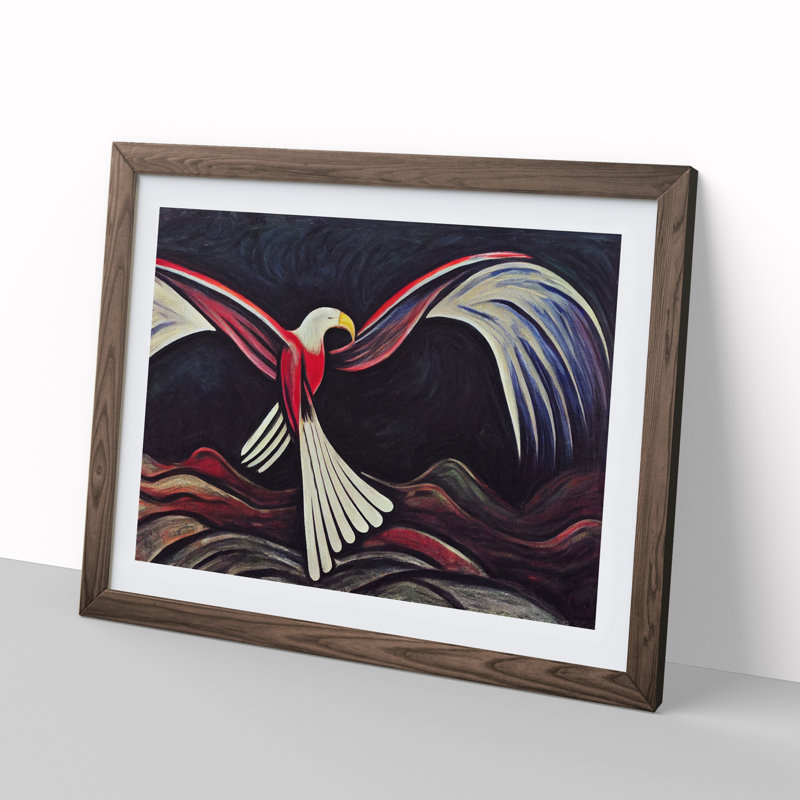 Enticing Eagle Bird Abstract - Single Picture Frame Print, 25cm H x 34cm W x 2cm D, Walnut 