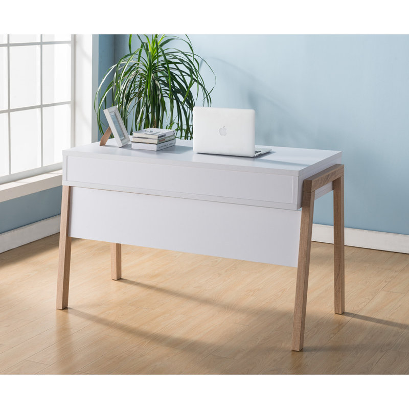 Bureau, bureau d'ordinateur avec étagère de rangement cachée, tiroir et prise USB / prise de courant