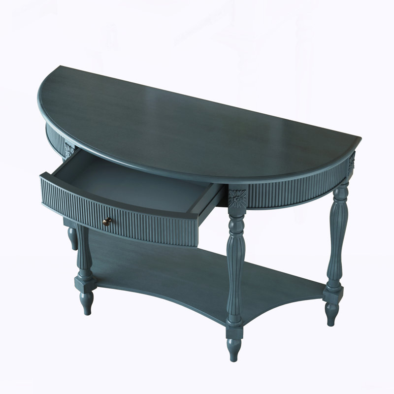 Console demi-lune avec tiroir et tablette, Antique Blue, Antique Blue, Antique Blue