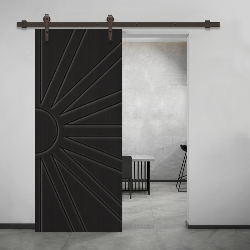 Porte de grange à panneaux et en bois avec quincaillerie d'installation, 24 po x 84 po, Noir, Café noir