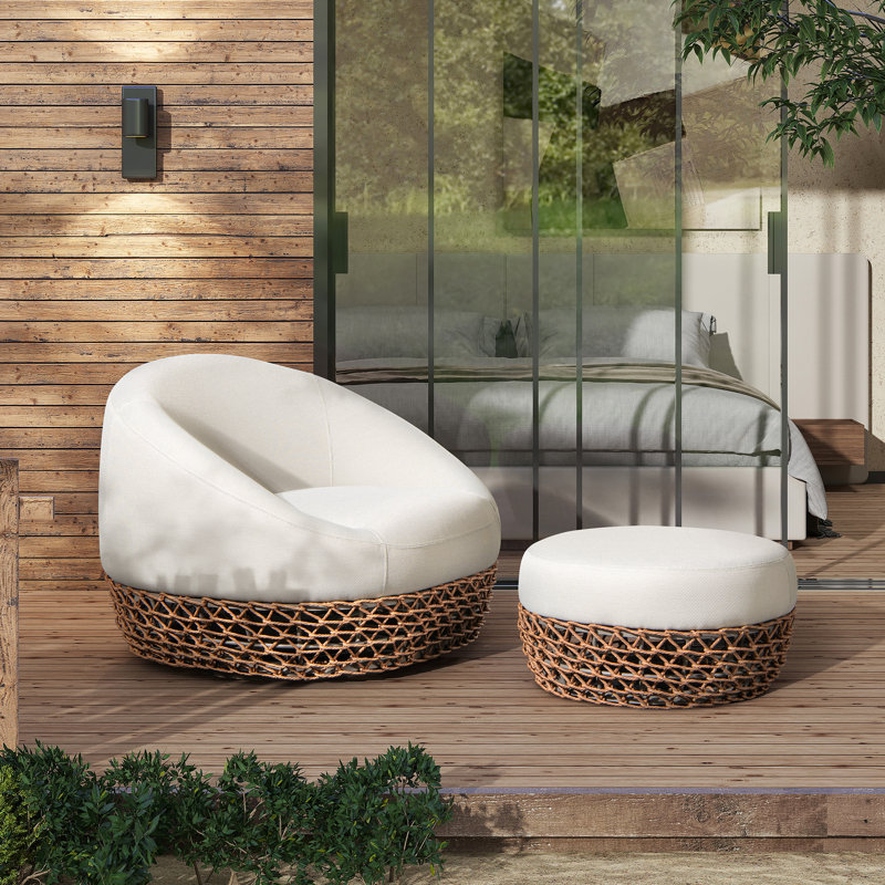 Ensemble de fauteuils de patio rembourrés tissés avec repose-pieds 2 pièces Willow