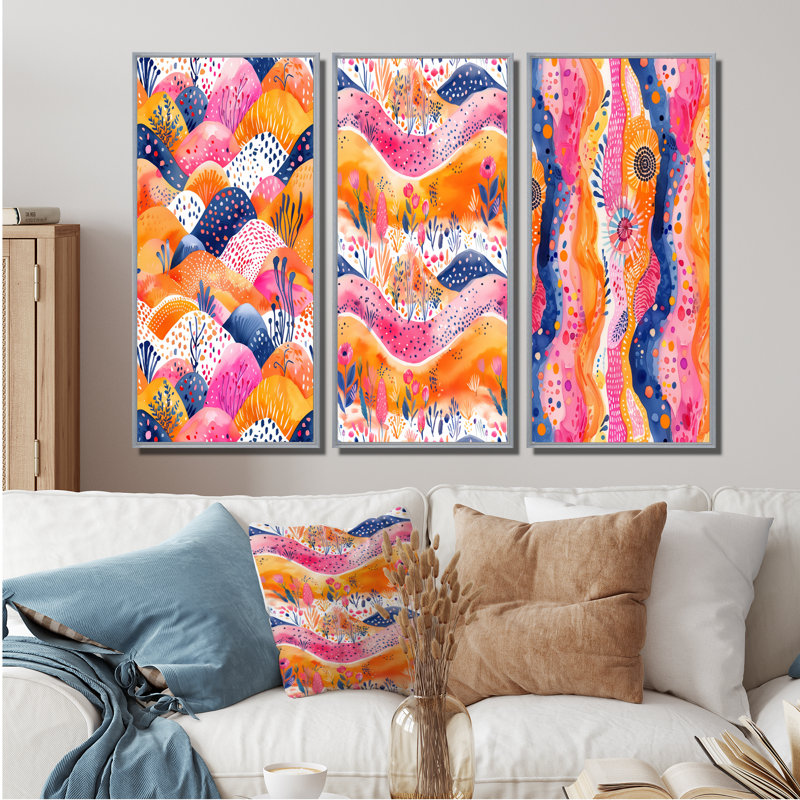 Rose, orange, abstrait, paysage bohème I - Collection d'art mural imprimé bohème, Argent argent, H 28 po x l 36 po