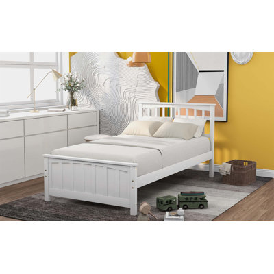 Lit plateforme classique en bois blanc avec tête et pied de lit, aucun sommier requis, robuste et élégant