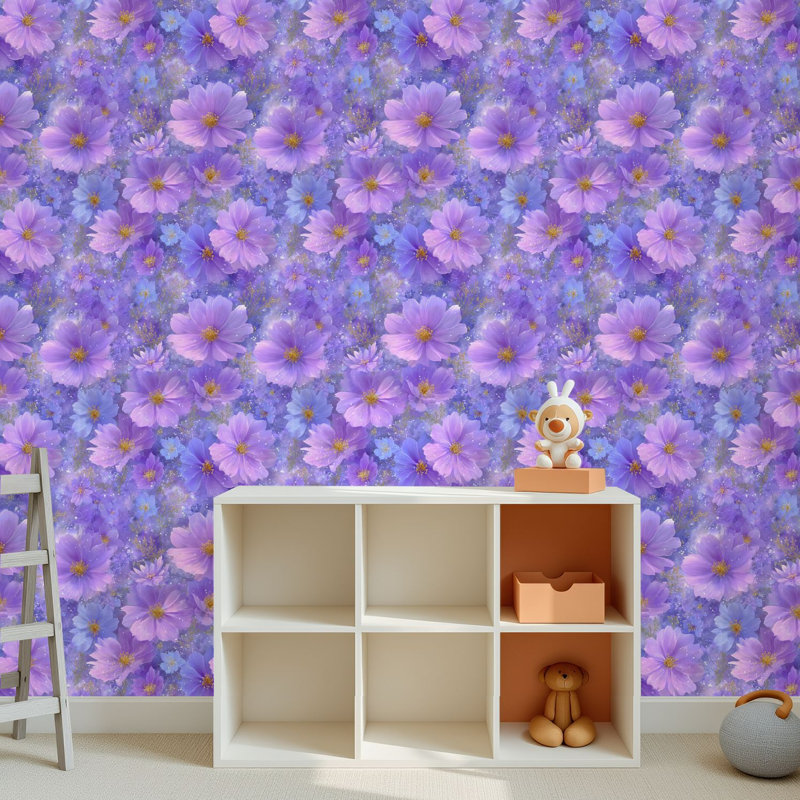 Papier peint adhésif peler et coller en PVC, revêtement mural auto-adhésif amovible avec impression de tissu de prairie de fleurs sauvages sans soudure, imperméable pour la décoration intérieure - rouleau