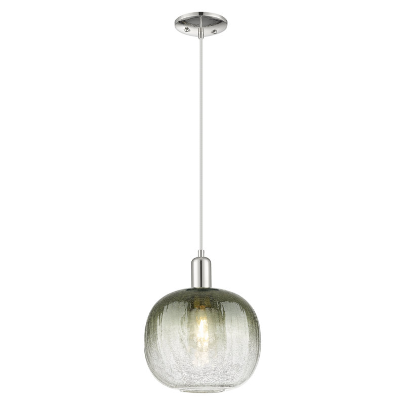 Downtown Urban - sphère Brookhaven - mini-luminaire suspendu à cordon de 10 po - finition nickel brossé satiné - abat-jour bleu saphir