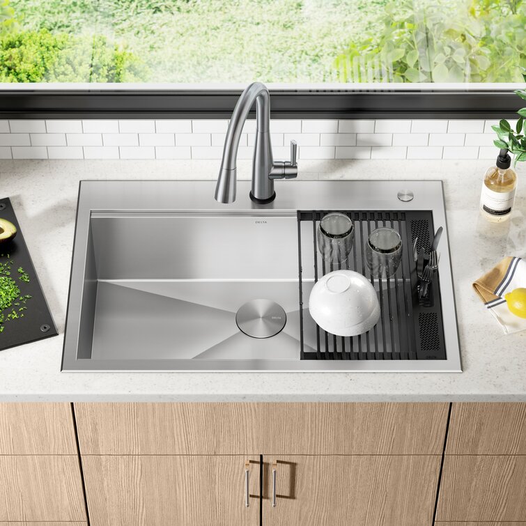 Delta Rivet 16 Gauge Stainless Steel 30 in. Single Bowl Undermount Workstation Kitchen Sink with Accessories, Silver