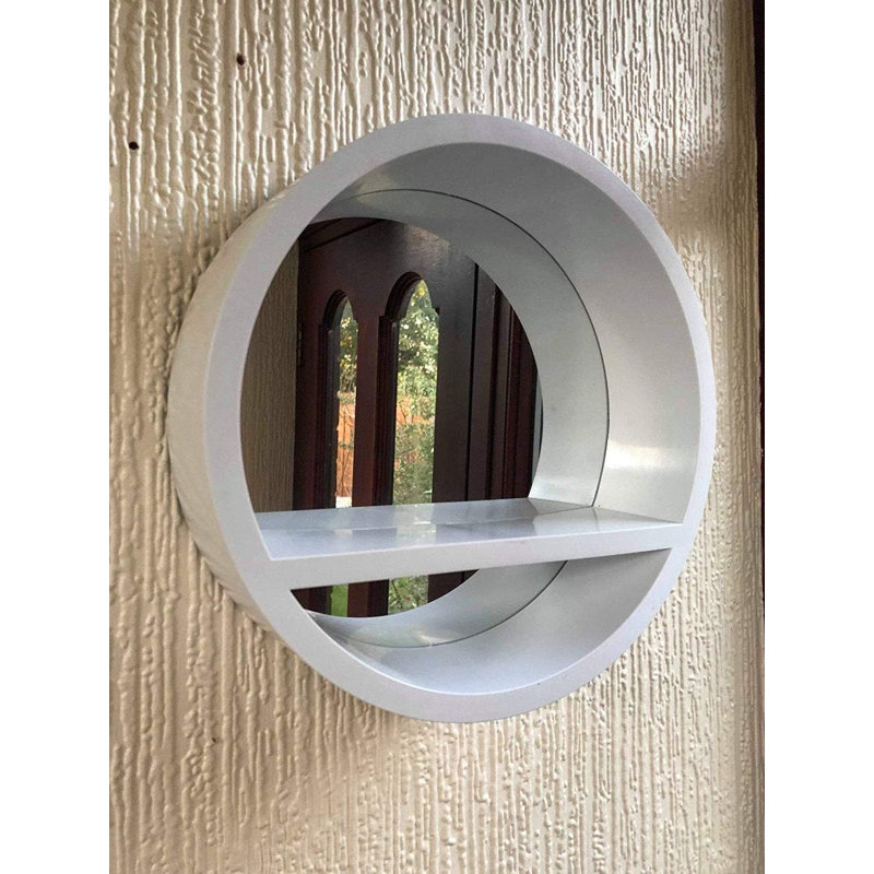 Glass Round Wall Mirror, White