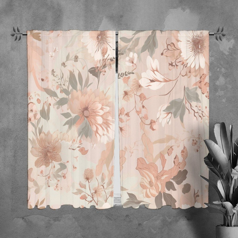 4238_ Rideaux de fenêtre à motif floral rose, L 40 po x L 61 po