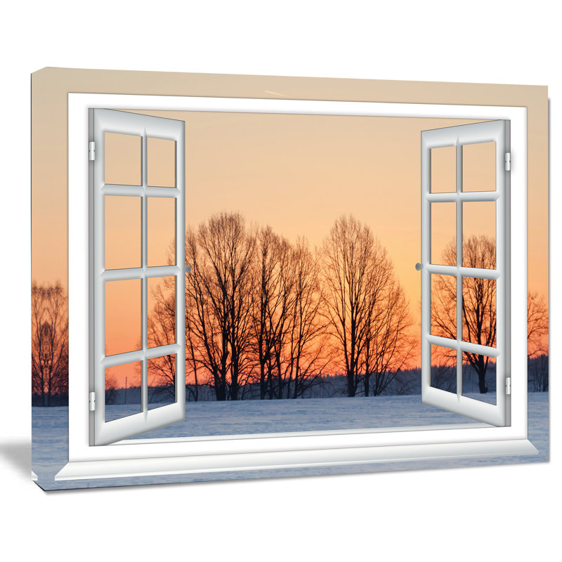 «Open Window to Snowy Sunset», reproduction d'impression sur toile tendue, H 30 po x l 40 po x P 1 po, Toile tendue